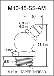 10MM 45 Degree Stainless Steel Grease Fitting