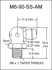 6MM 90 Degree Stainless Steel Grease Fitting