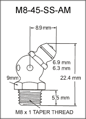 8MM 45 Degree Stainless Steel Grease Fitting