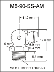 8MM 90 Degree Stainless Steel Grease Fitting