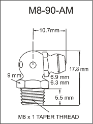 8mm 90 Degree Grease Fitting