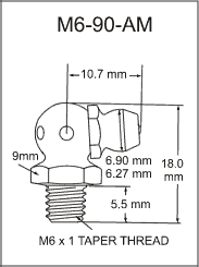 6mm Ninety Degree Grease Fitting