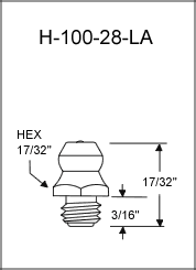 H-100-28-LA straight thread grease fitting drawing