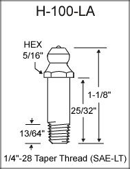 H-100-LA taper thread grease fitting drawing