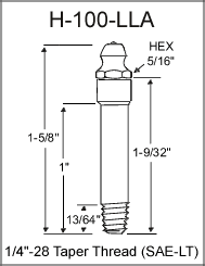 H-100-LLA taper thread grease fitting drawing