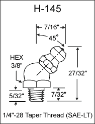 H-145 taper thread grease fitting drawing
