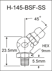 H-145-BSF-SS  british thread grease fitting