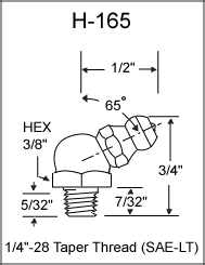 H-165 taper thread grease fitting drawing