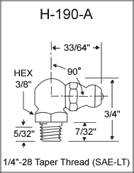 H-190-A taper thread grease fitting drawing