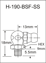 H-190-BSF-SS  british thread grease fitting