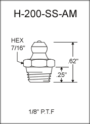 H-200-SS-AM stainless steel grease fitting drawing