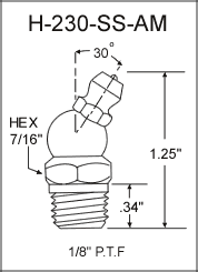 H-230-SS-AM stainless steel grease fitting drawing