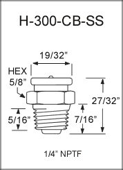 H-300-CB-SS button head grease fitting drawing