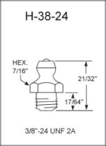 3/8"-24 UNF-2A Grease Fitting / Zerk Fitting drawing