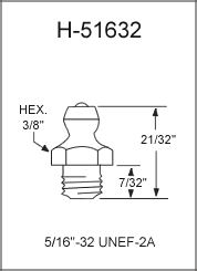 5/16"-32 UNEF-2A Grease Fitting / Zerk Fitting drawing