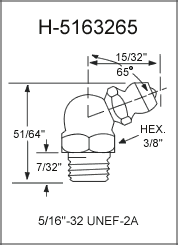 5/16"-32 UNEF-2A 65 Degree Grease Fitting / Zerk Fitting drawing