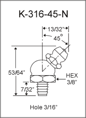 K-316-45-N drive type grease fitting drawing