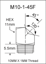 10MM X 1MM 45 Degree Flush Type Grease Fitting  drawing