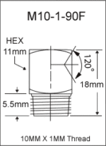 10MM X 1MM 90 Degree Flush Type Grease Fitting  drawing