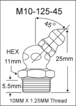 M10-125-45 metric grease fitting drawing