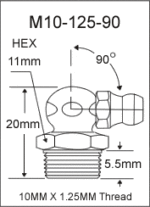 M10-125-90 metric grease fitting drawing