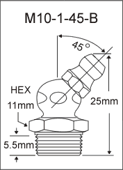 M10-1-45-B metric grease fitting drawing