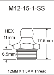 M12-15-1-SS metric stainless steel grease fitting
