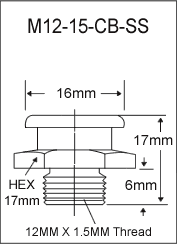 M12-15-CB-SS metric button head grease fitting drawing