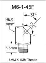 6MM X 1MM 45 Degree Flush Type Grease Fitting  drawing