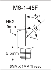 6MM X 1MM 45 Degree Flush Type Grease Fitting  drawing