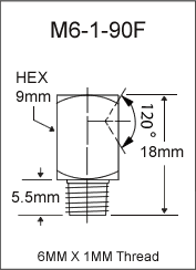 6MM X 1MM 90 Degree Flush Type Grease Fitting  drawing