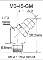 M6-45-GM metric grease fitting drawing