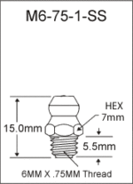 M6-75-1-SS metric grease fitting