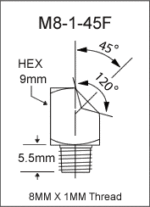 8MM X 1MM 45 Degree Flush Type Grease Fitting  drawing