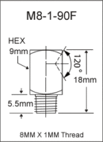 8MM X 1MM 90 Degree Flush Type Grease Fitting  drawing