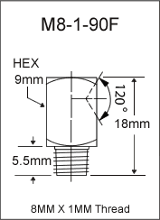 8MM X 1MM 90 Degree Flush Type Grease Fitting  drawing