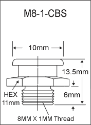 M8-1-CBS metric button head grease fitting drawing