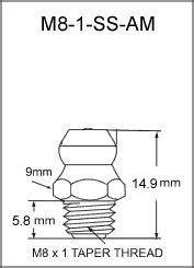 M8-1-SS-AM stainless steel grease fitting drawing