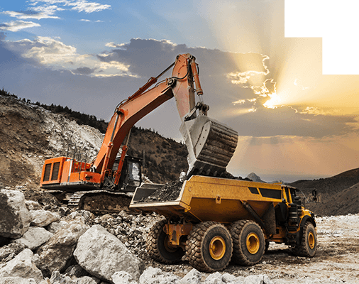 Excavator loading mining truck