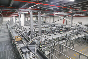conveyor belt in a modern logistic warehouse