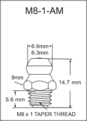 M8-1-AM metric grease fitting drawing