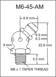 M6-45-AM metric grease fitting drawing