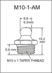 M10-1-AM metric grease fitting drawing