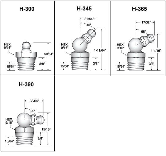 
1/4" Pipe Thread Grease Fittings
