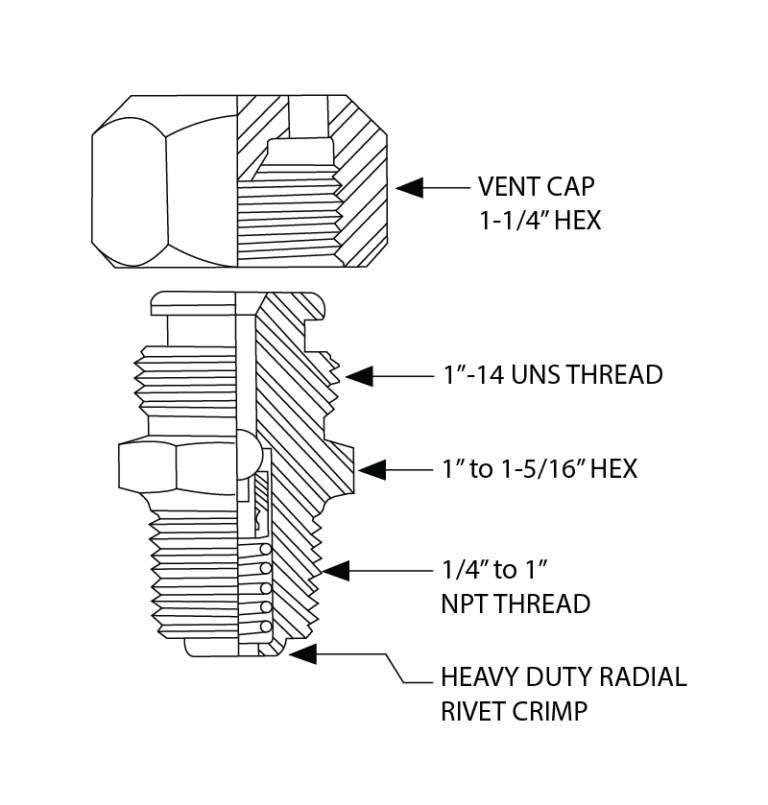 Giant button head vent cap fitting cross-section diagram