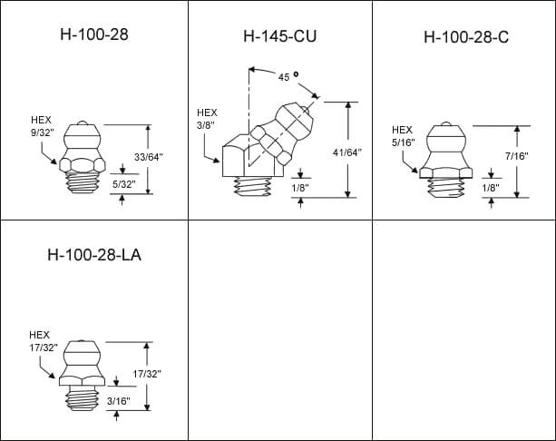 1/4"-28 Straight Thread Grease Fittings